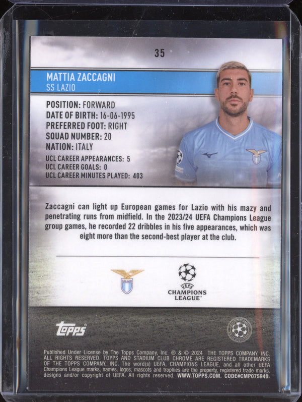 Mattia Zaccagni 2023-24 Topps Stadium Club Chrome Green Yellow Electric /125