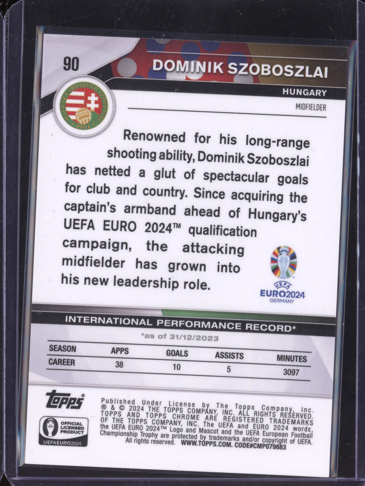 Dominik Szoboszlai 2024 Topps Chrome UEFA Euro 90 Euro Styleguide 12/24