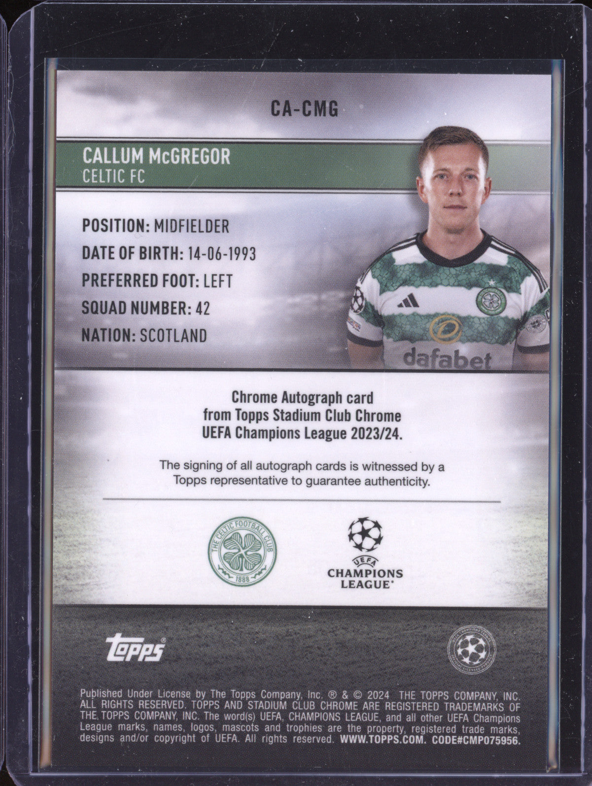 Callum McGregor 2023-24 Topps Stadium Club Chrome CA-CMG Autograph