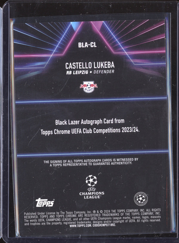 Castello Lukeba 2023-24 Topps Chrome UCC BLA-CL Black Lazer Auto Magenta 120/199