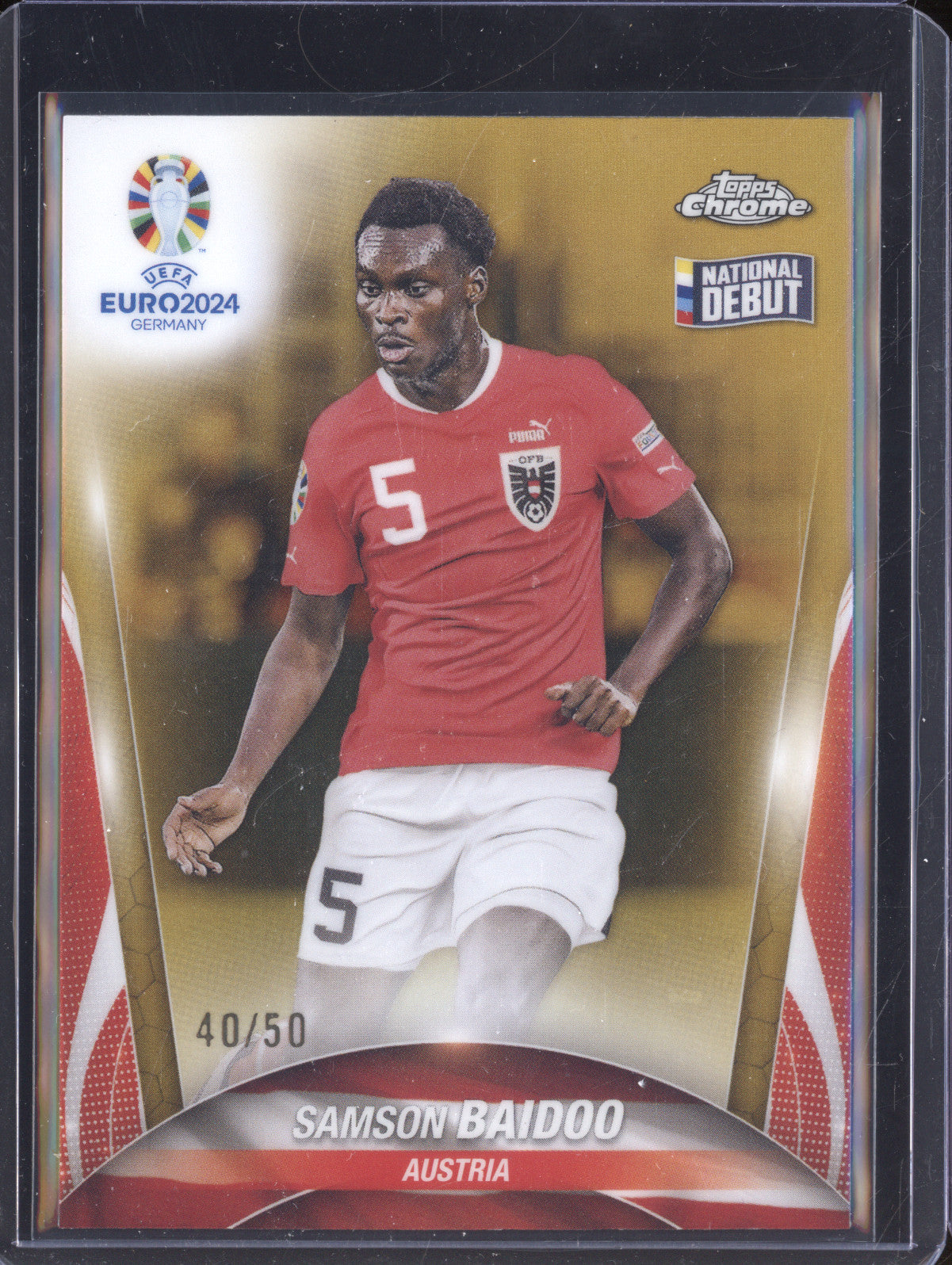 Samson Baidoo 2024 Topps Chrome UEFA Euro 140 Gold Refractor RC 40/50