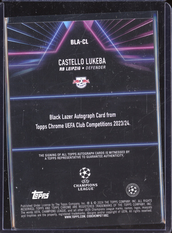 Castello Lukeba 2023-24 Topps Chrome UCC BLA-CL Black Lazer Auto