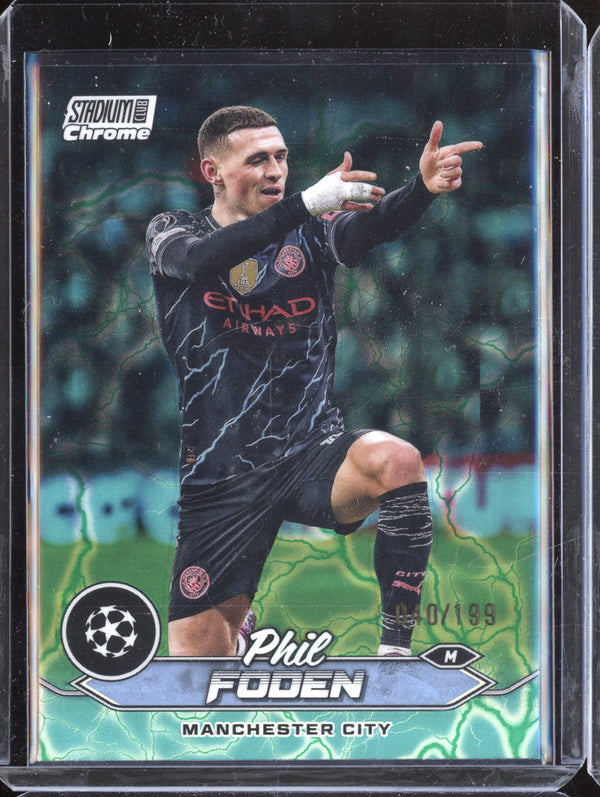 Phil Foden 2023-24 Topps Stadium Club Chrome Aqua Green Electric Charge /199