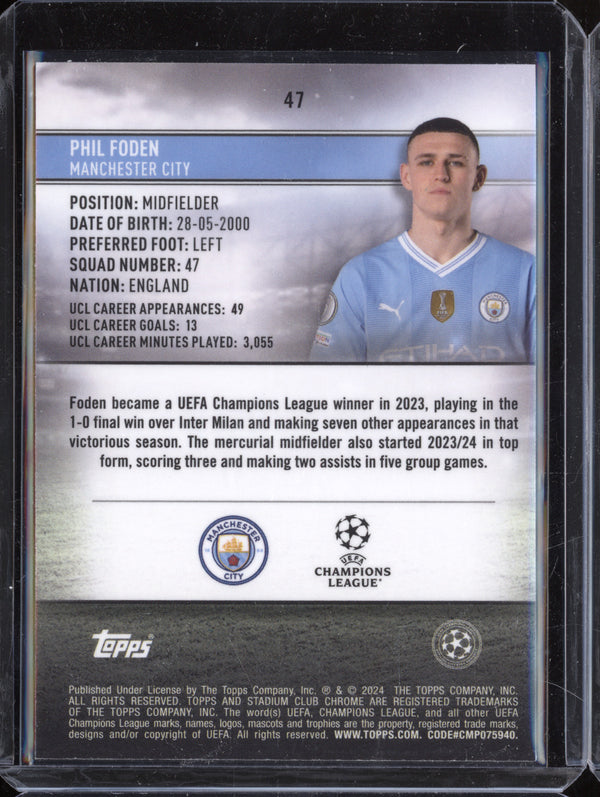 Phil Foden 2023-24 Topps Stadium Club Chrome Aqua Green Electric Charge /199