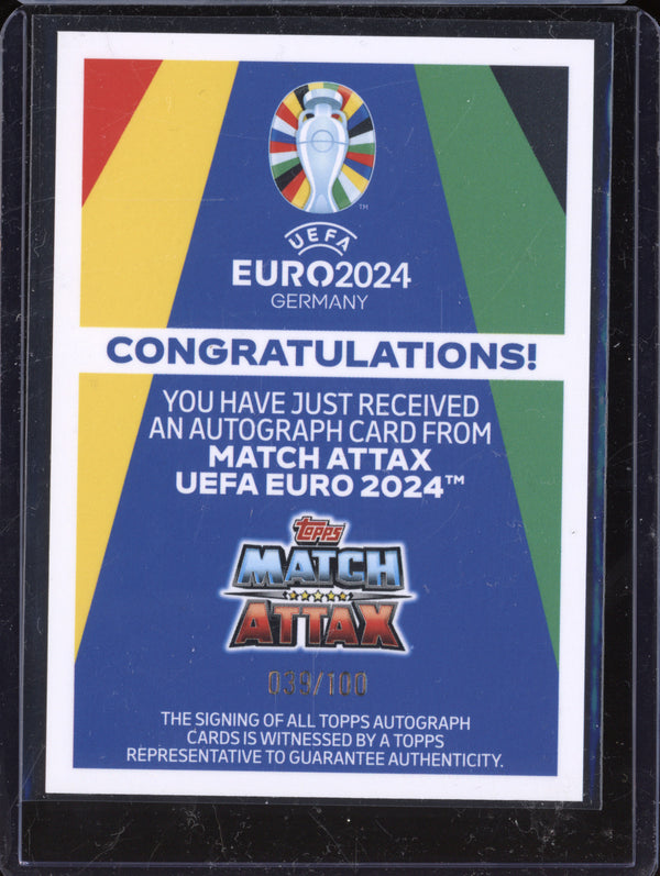 Leandro Trossard 2024 Topps Match Attax UEFA Euro 2024 AC-LT Autograph 39/100