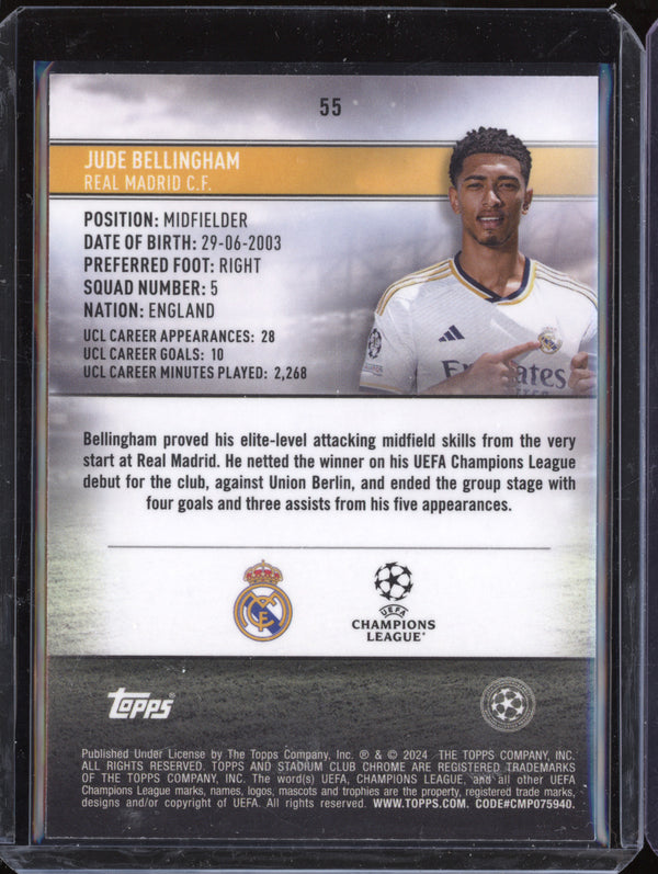 Jude Bellingham 2023-24 Topps Stadium Club Chrome UEFA 55 Aqua Wave 94/250