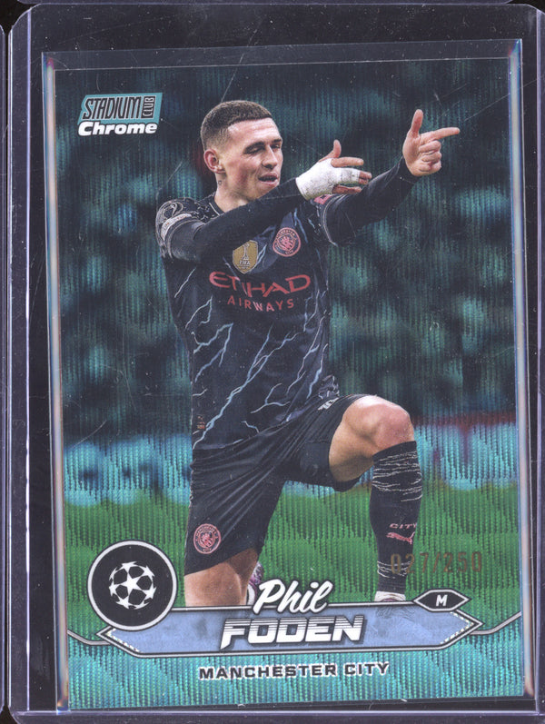 Phil Foden 2023-24 Topps Stadium Club Chrome UEFA 47 Aqua Wave 27/250