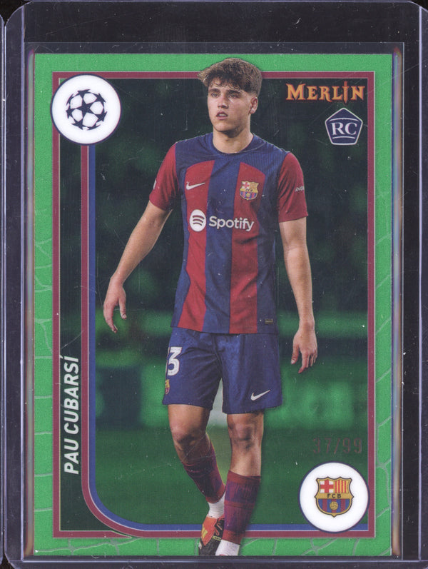 Pau Cubarsi 2023-24 Topps Merlin UCC 103 Green Refractor RC 37/99