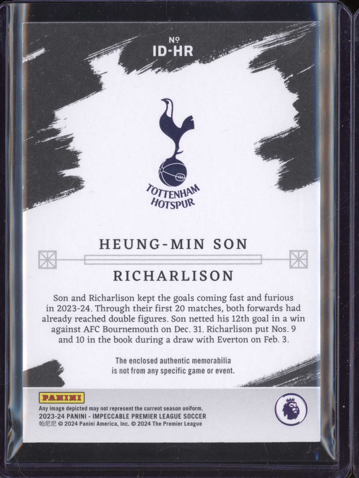 Son/Richarlison 2023-24 Panini Impeccable ID-HR Dual Materials Ruby 25/99