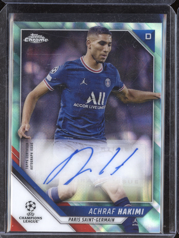 Achraf Hakimi 2021-22 Topps Chrome UEFA CA-AH Aqua Lava Refractor Auto