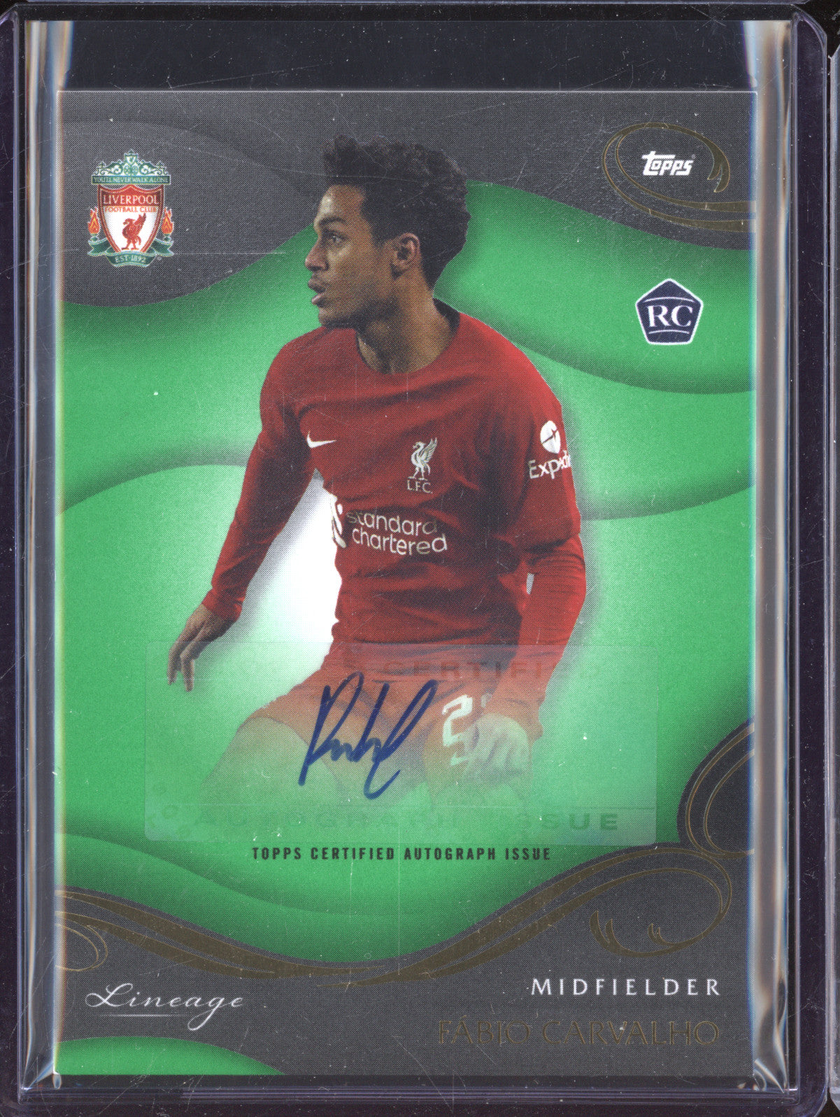Fabio Carvalho 2022-23 Topps Liverpool FC Lineage LFC Icon Auto Green