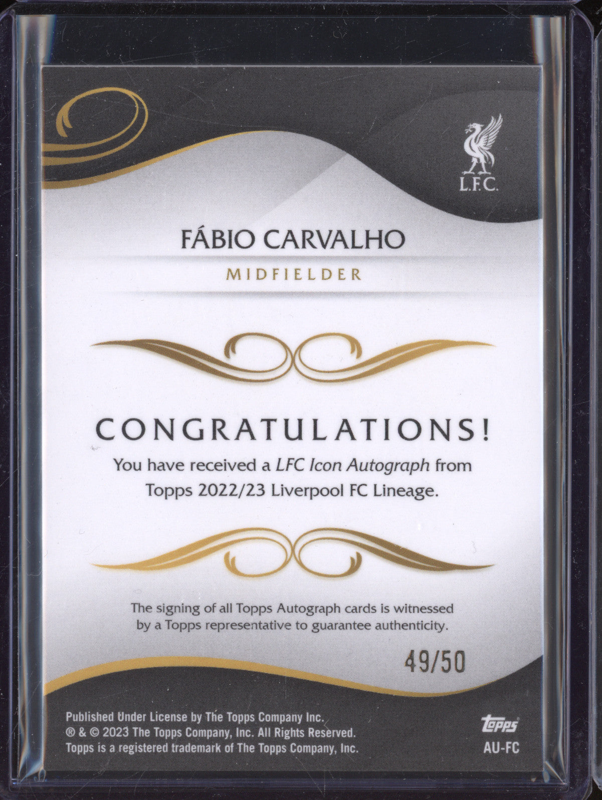 Fabio Carvalho 2022-23 Topps Liverpool FC Lineage LFC Icon Auto Green