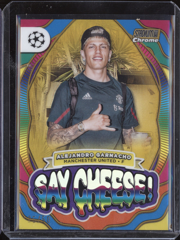 Alejandro Garnacho 2023-24 Topps Stadium Club Chrome UEFA Say Cheese Gold 25/50