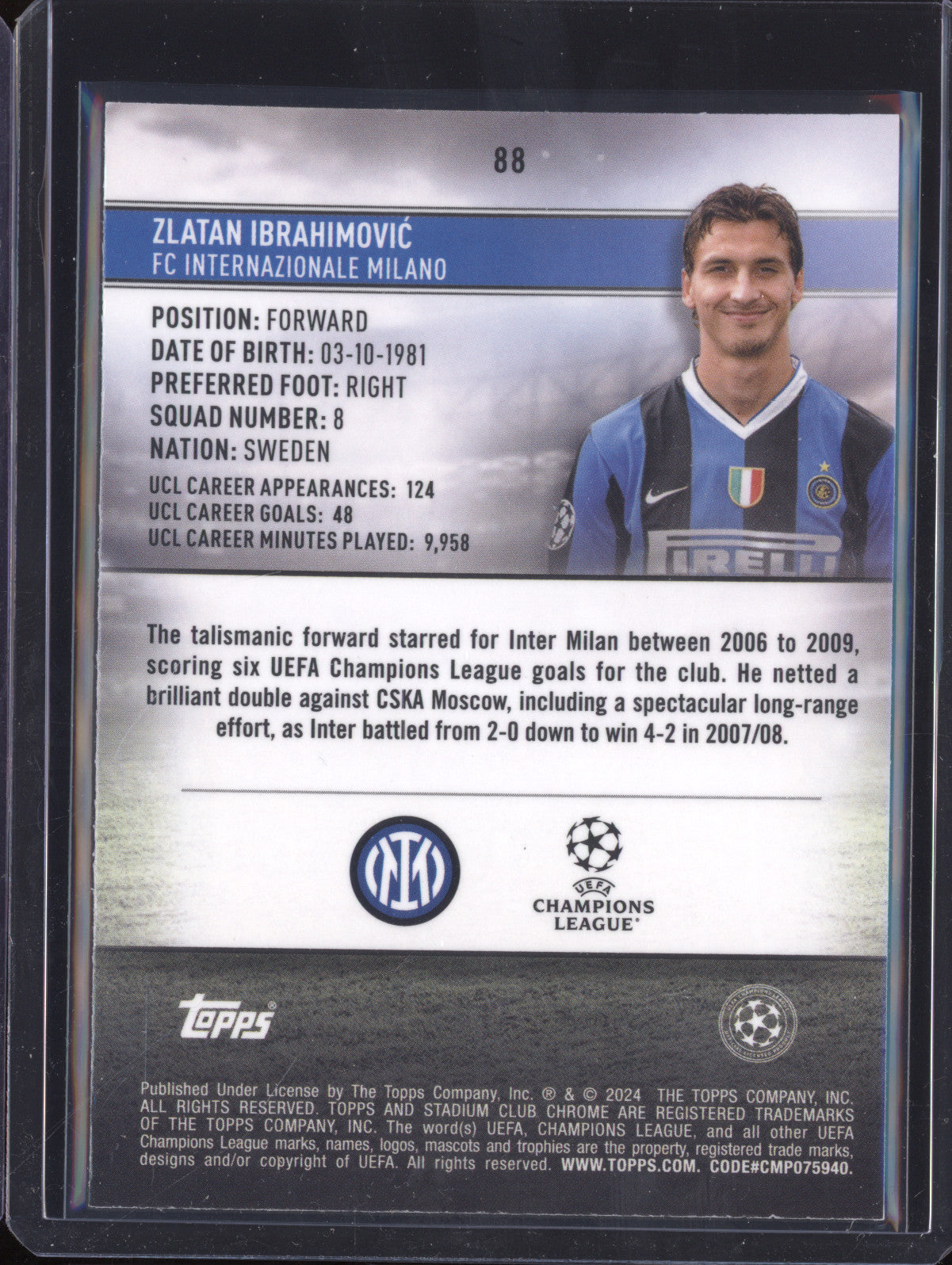 Zlatan Ibrahimovic 2023-24 Topps Stadium Club Chrome 88 Aqua Wave 99/250