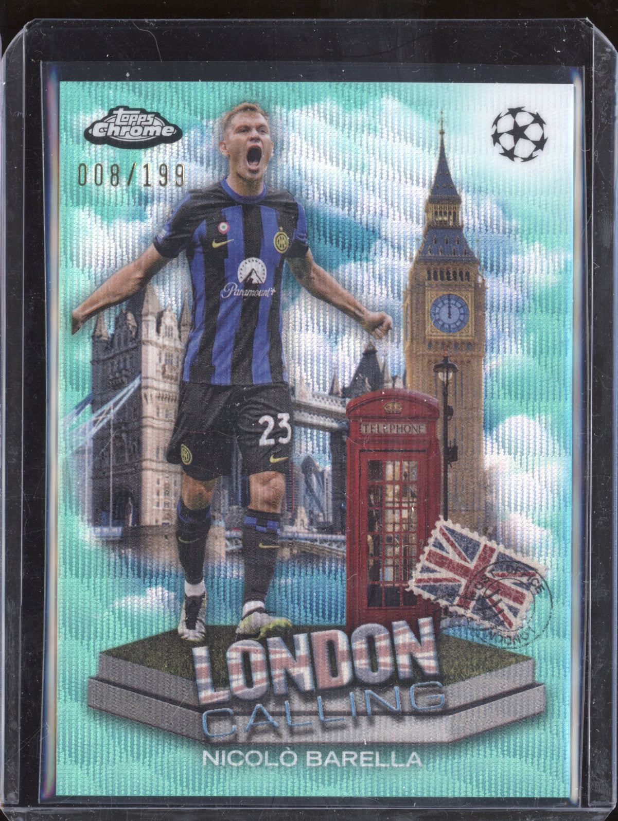 Nicolo Barella 2023-24 Topps Chrome UCC LC-7 London Calling Aqua Wave 8/199