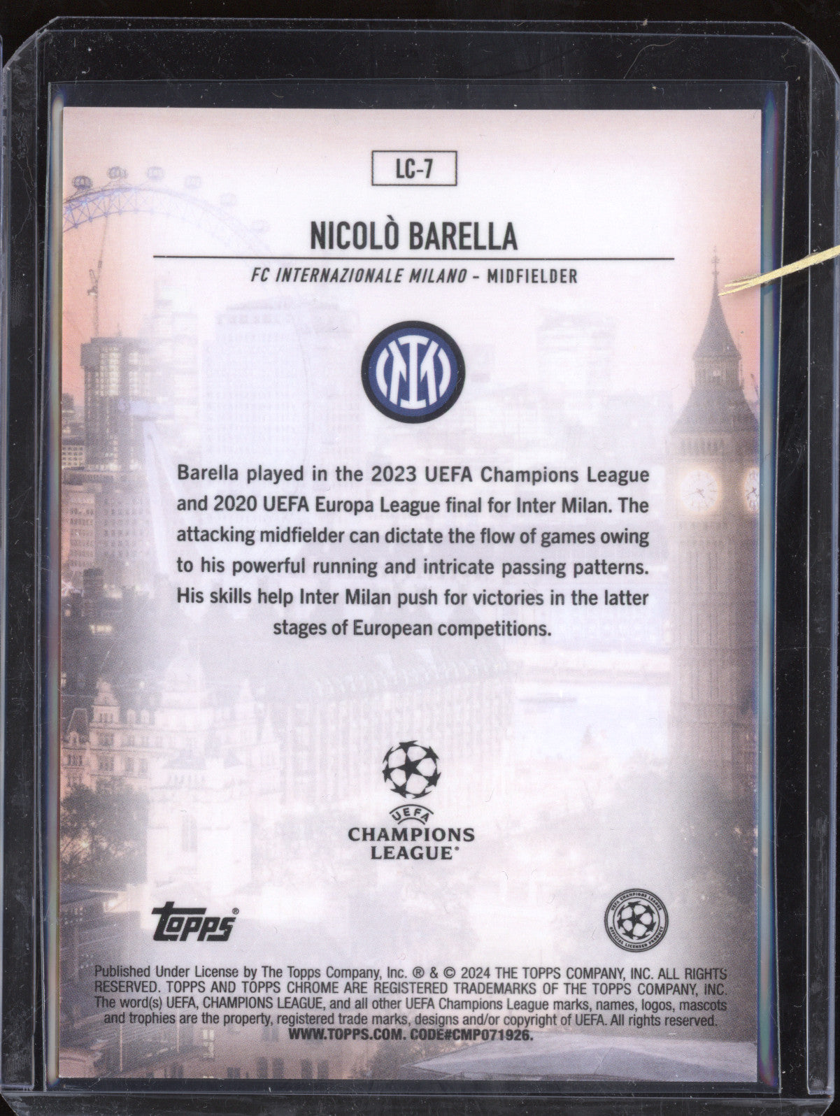 Nicolo Barella 2023-24 Topps Chrome UCC LC-7 London Calling Aqua Wave 8/199