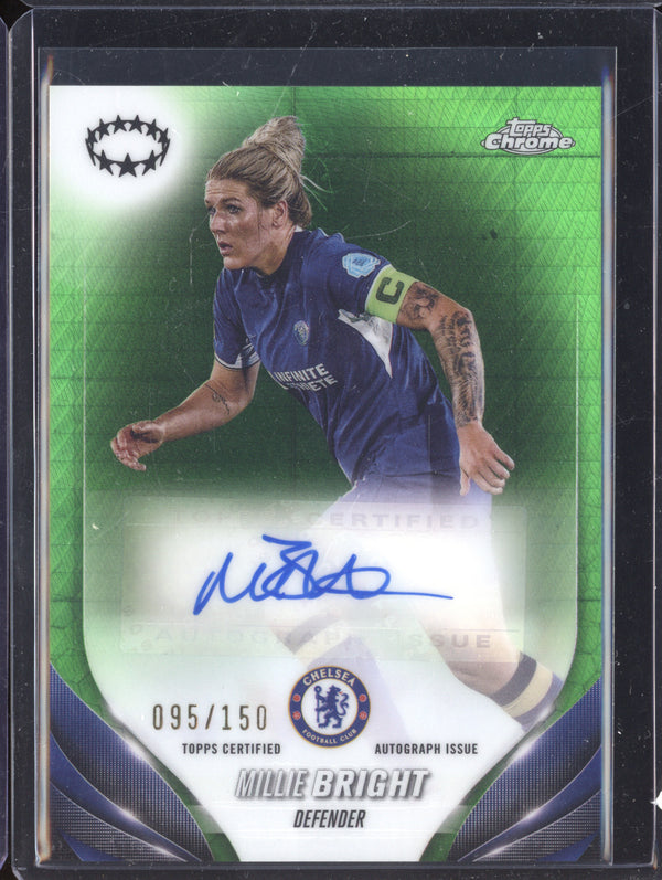 Millie Bright 2023-24 Topps Chrome UEFA Women's A-MB Neon Green Prism Auto /150