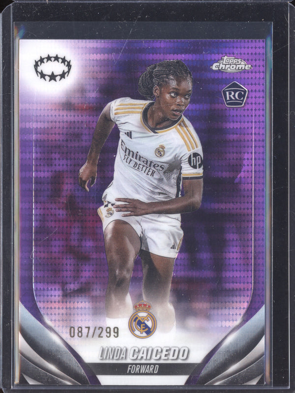 Linda Caicedo 2023-24 Topps Chrome UEFA Women's 18 Purple Pulsar RC 87/299