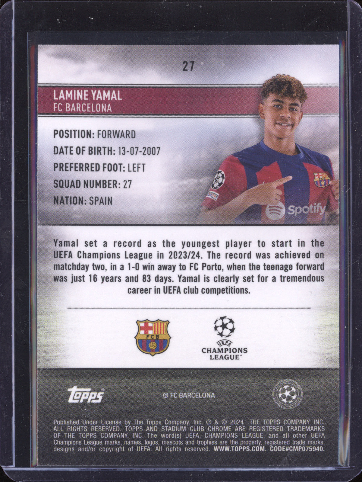 Lamine Yamal 2023-24 Topps Stadium Club Chrome 27 RC