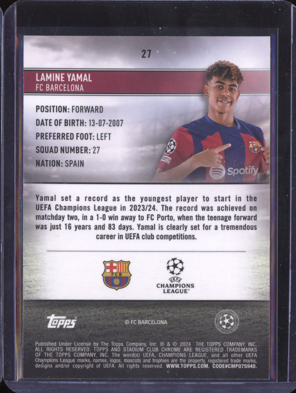 Lamine Yamal 2023-24 Topps Stadium Club Chrome 27 RC