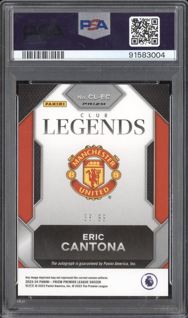 Eric Cantona 2023-24 Panini Prizm CL-EC Club Legends Signature Silver 38/99 PSA 9