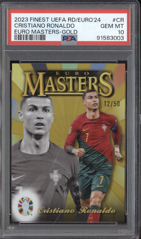 Cristiano Ronaldo 2023 Topps Finest EM-CR Euro Masters Gold 12/50 PSA 10