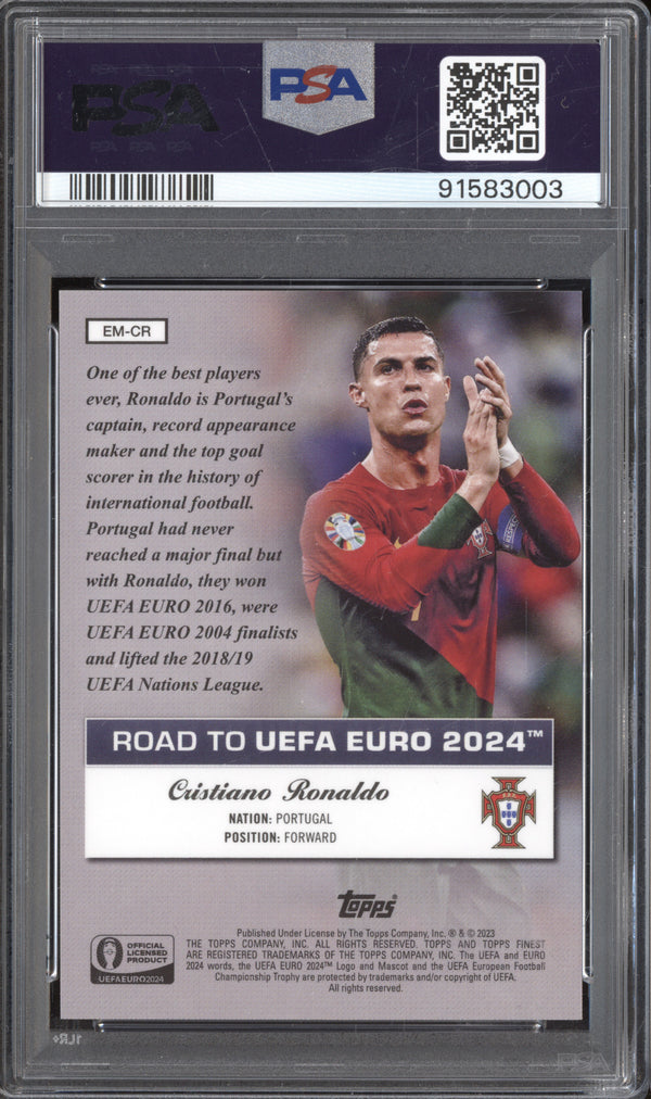 Cristiano Ronaldo 2023 Topps Finest EM-CR Euro Masters Gold 12/50 PSA 10