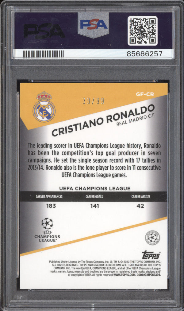 Cristiano Ronaldo 2022-23 Topps Stadium Club Chrome GF-CR Goal Force Green 33/99 PSA 9