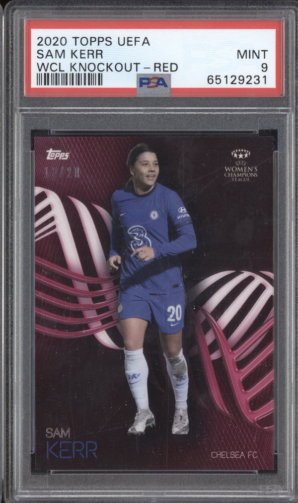 Sam Kerr 2020-21 Topps UEFA Women's Champions League Knockout Red 10/20 PSA 9