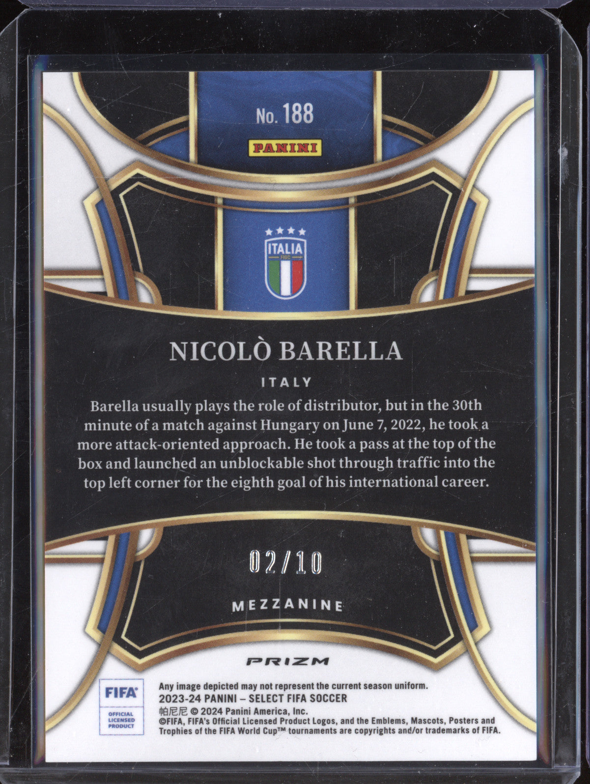 Nicola Barella 2023-24 Panini Select FIFA 188 Gold Wave 2/10