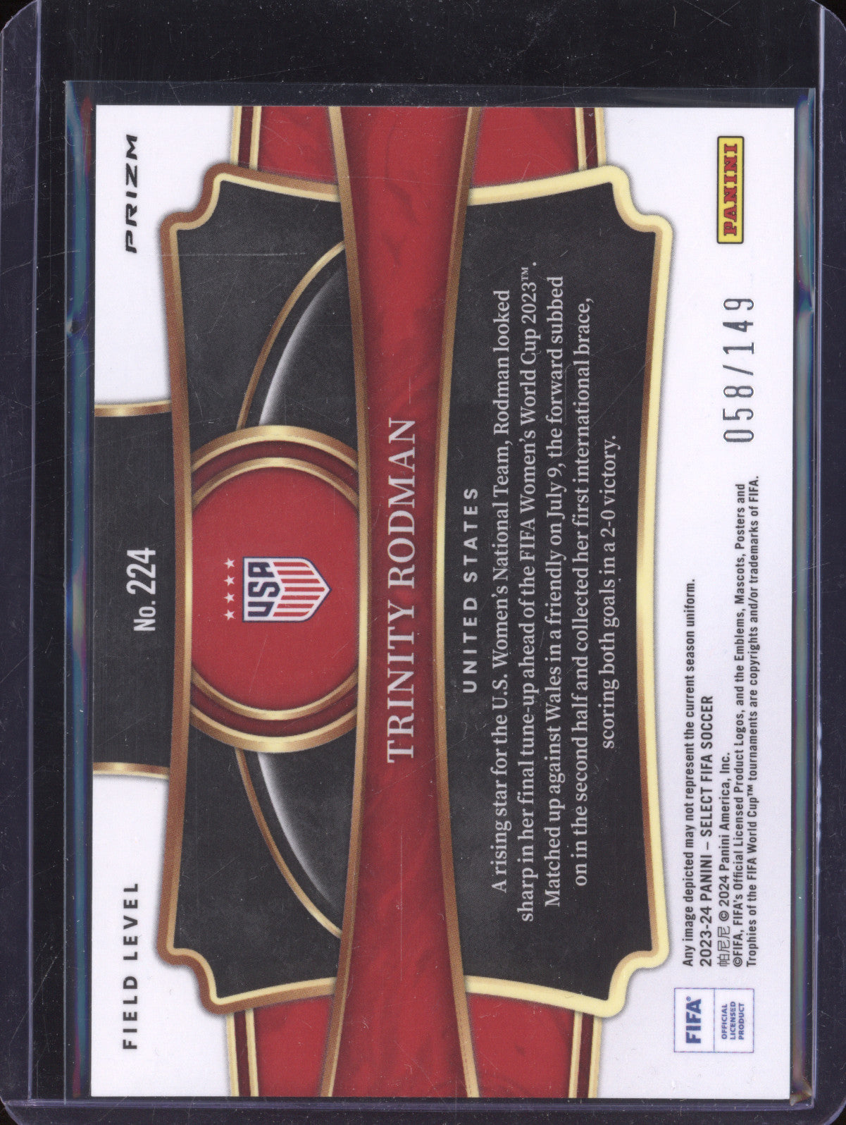Trinity Rodman 2023-24 Panini Select FIFA 224 Red Wave Field Level
