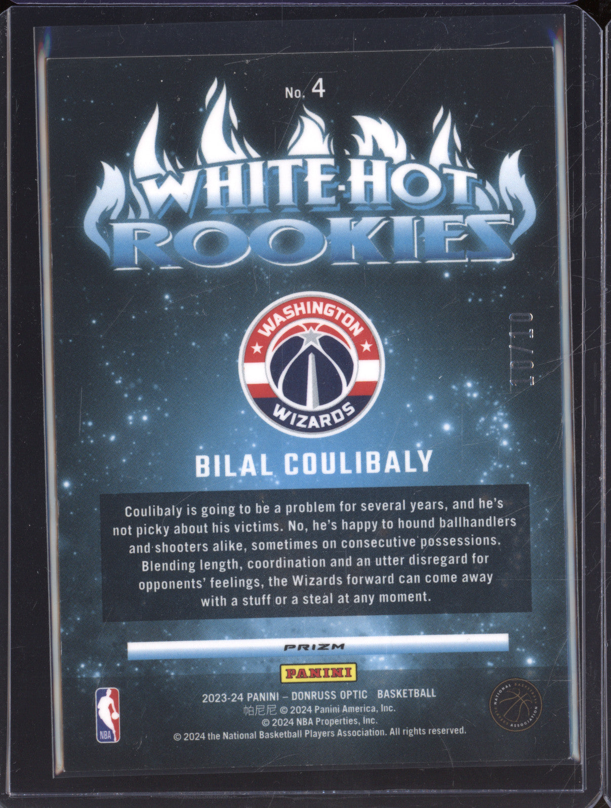 2023-24 Panini Donruss Optic 4 Bilal Coulibaly White Hot Rookies Gold RC 10/10