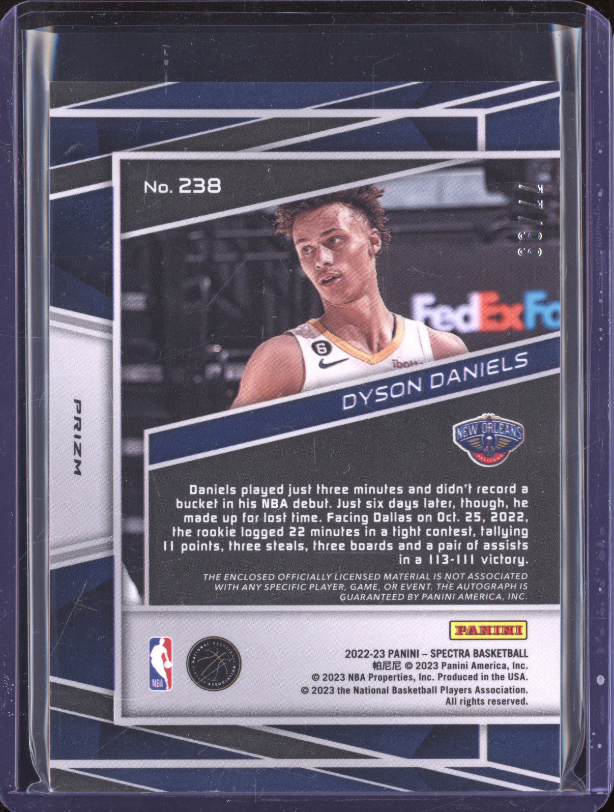 2022-23 Panini Spectra 238 Dyson Daniels Rookie Jersey Auto RC 77/99