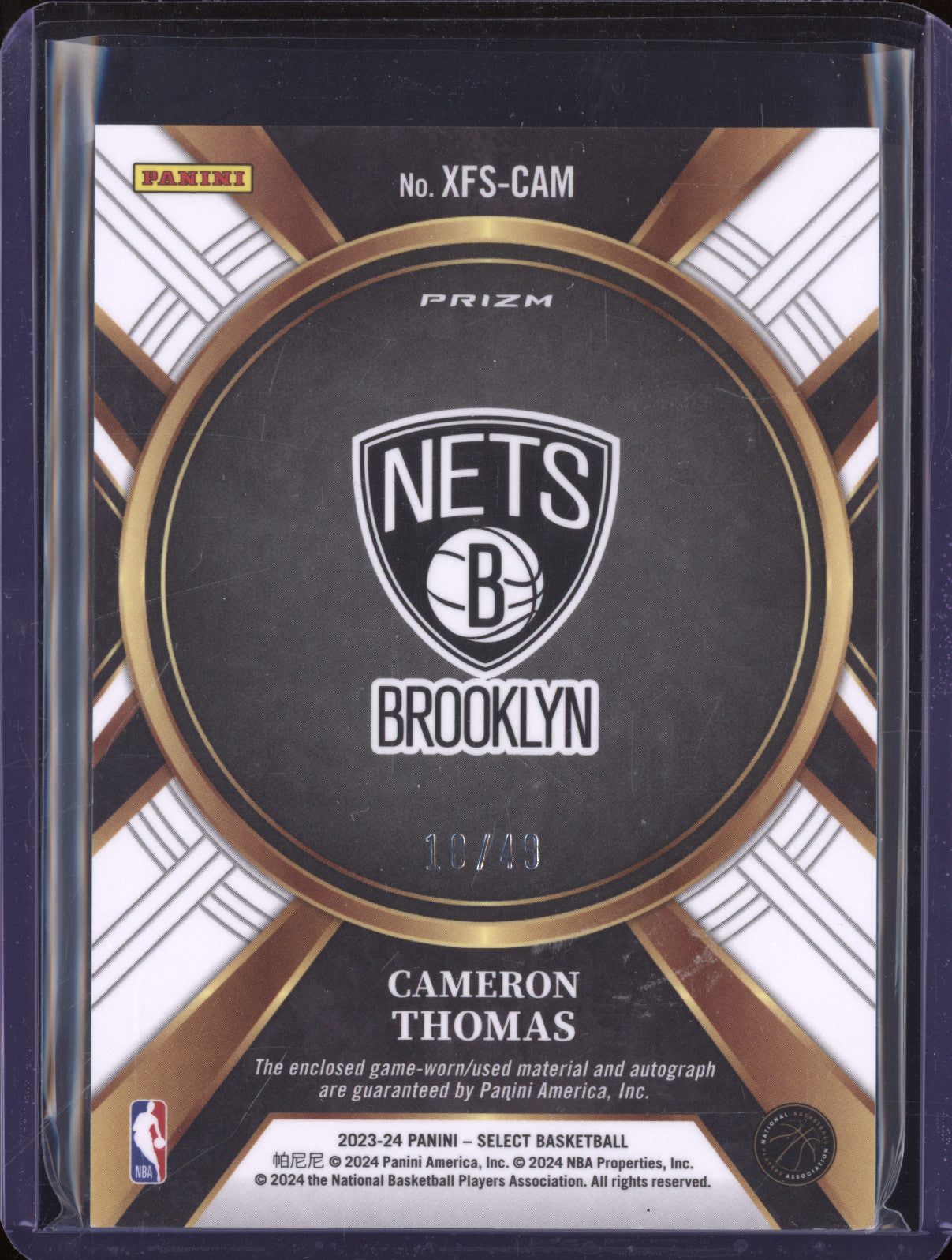 2023-24 Panini Select X-Factor Cameron Thomas Blue Patch Auto 18/49