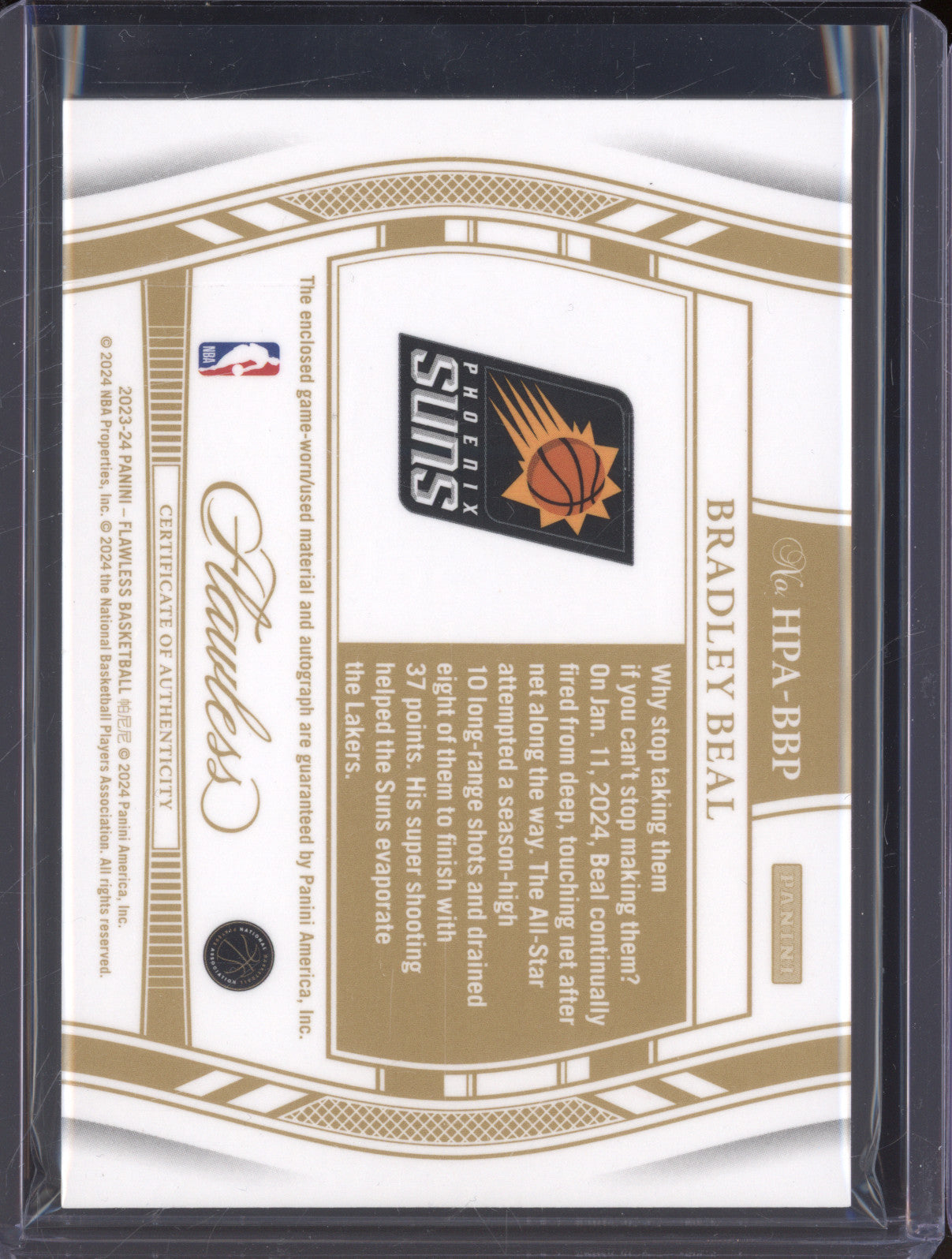 2023-24 Panini Flawless HPA-BBP Bradley Beal Horizontal Patch Auto Ruby 10/15