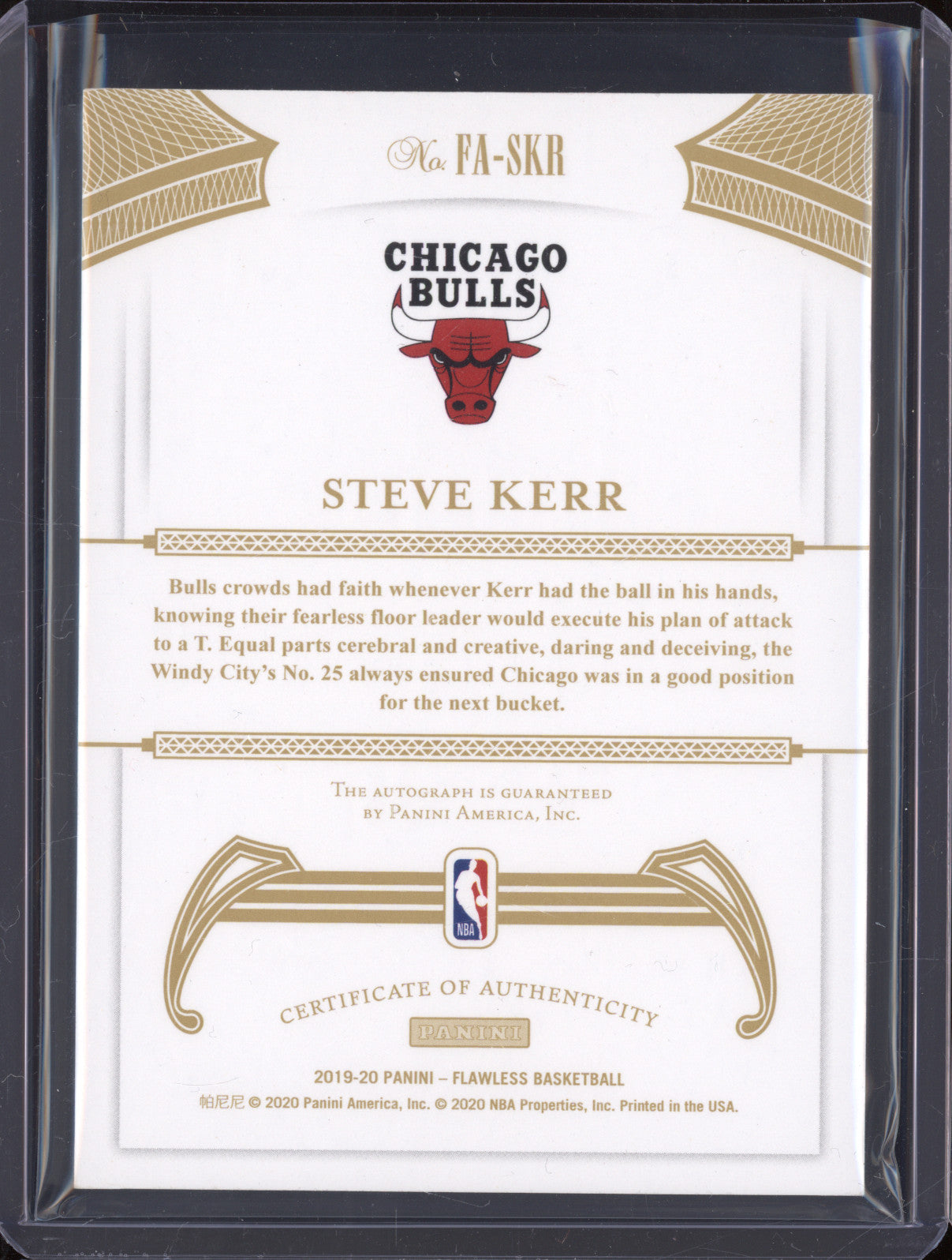 2019-20 Panini Flawless FA-SKE Steve Kerr Flawless Autograph Ruby 14/15