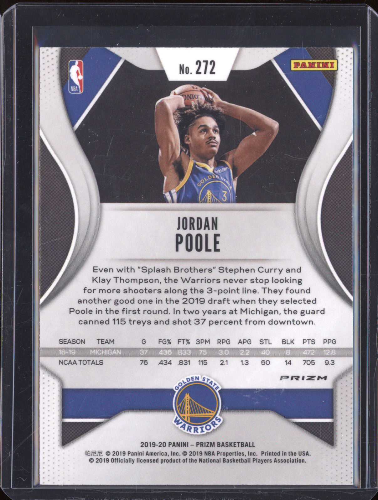 2019-20 Panini Prizm 272 Jordan Poole Silver Prizm RC