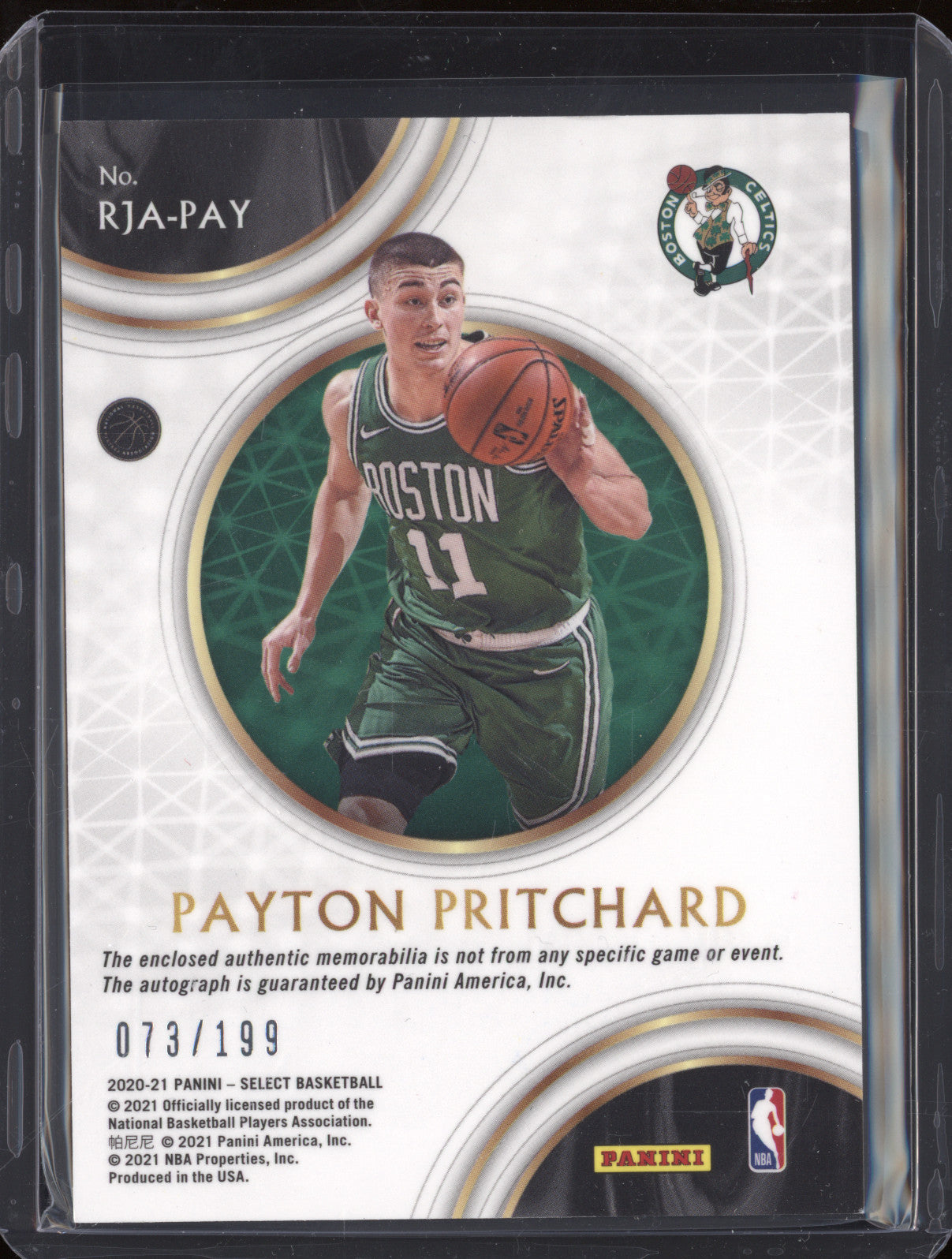 2020-21 Panini Select RJA-PAY Payton Pritchard Rookie Jersey Auto RC 073/199