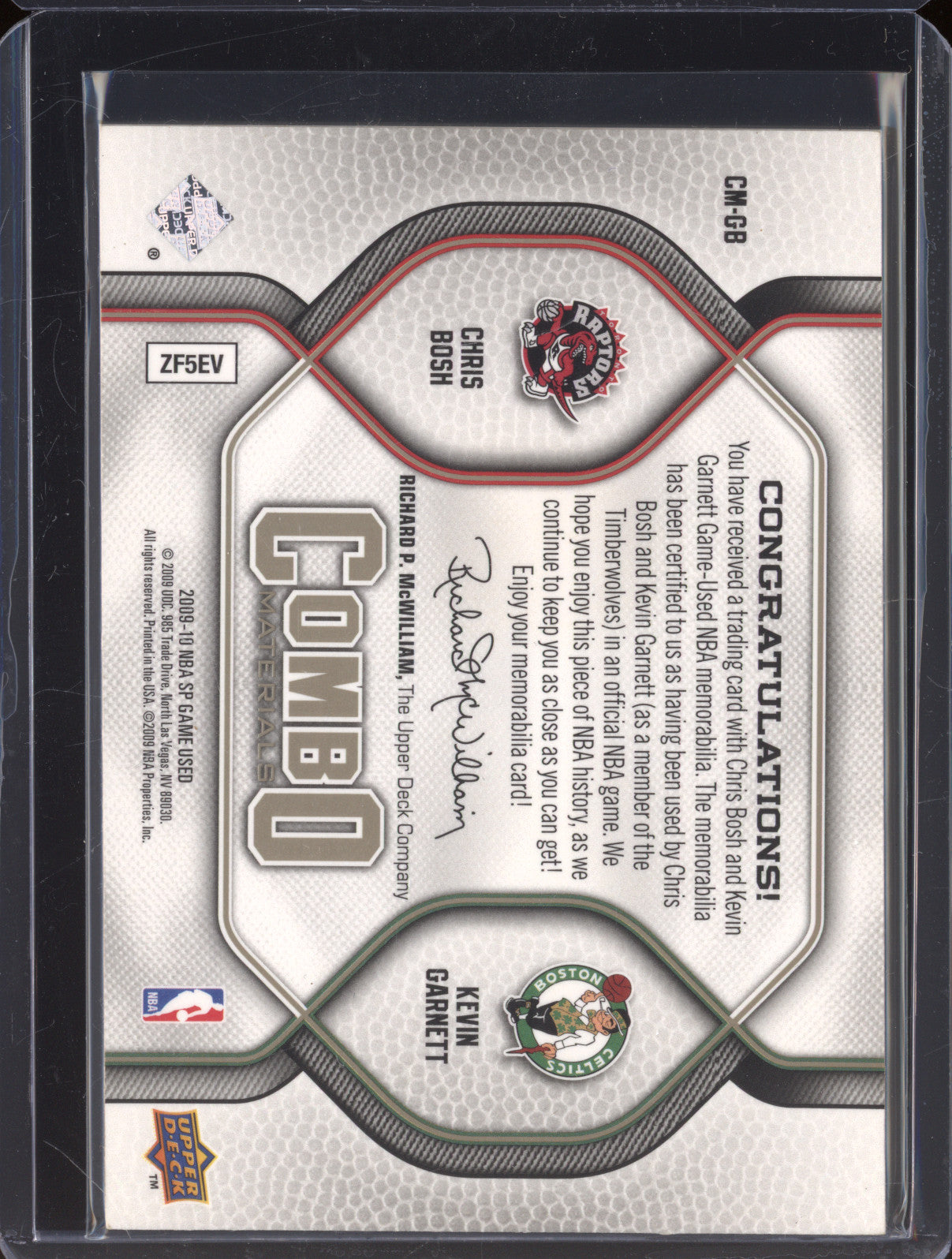 2009-10 SP Game Used 107 Kevin Garnett & Chris Bosh Combo Materials 107/155