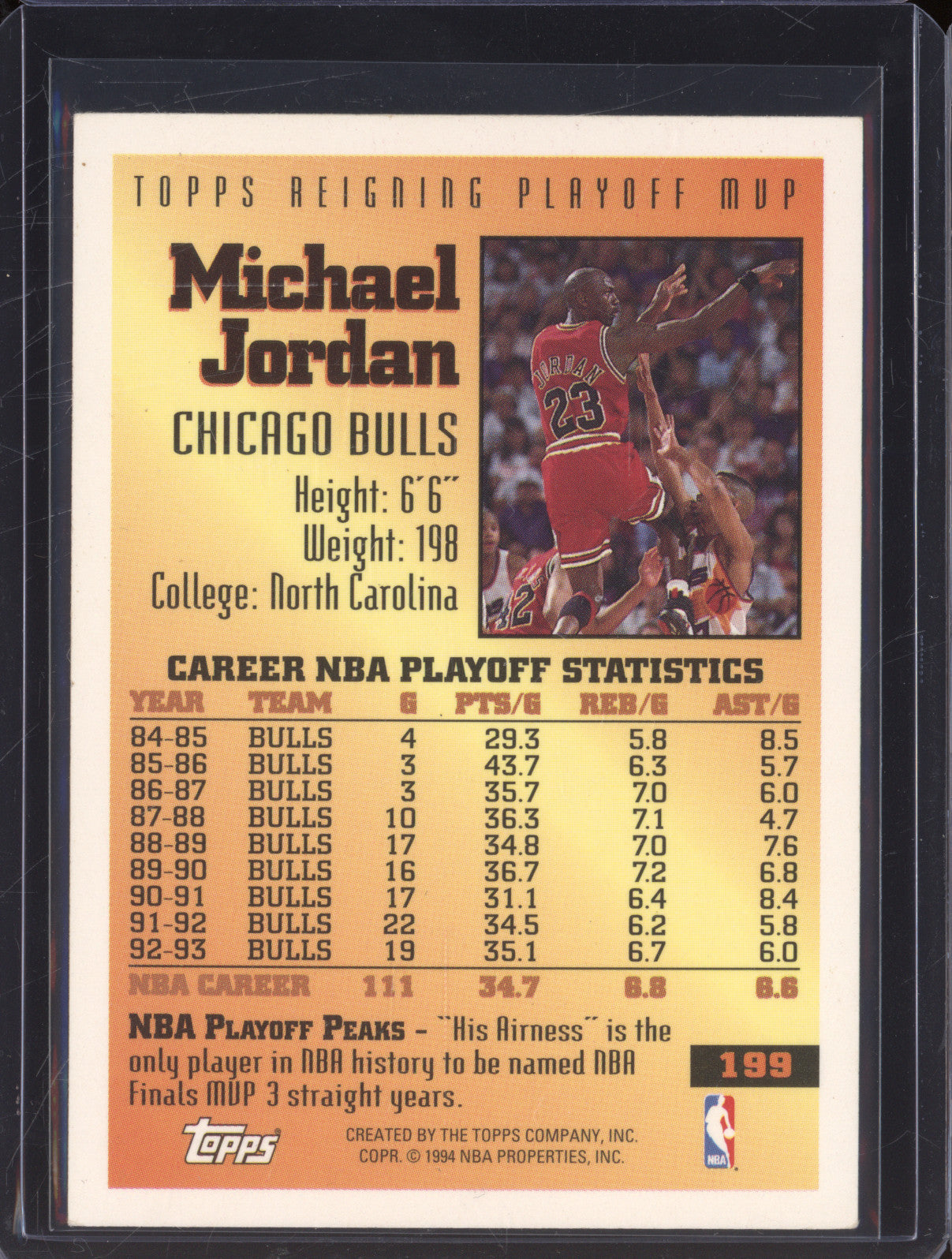 1993-94 Topps 199 Michael Jordan Reigning Playoff MVP