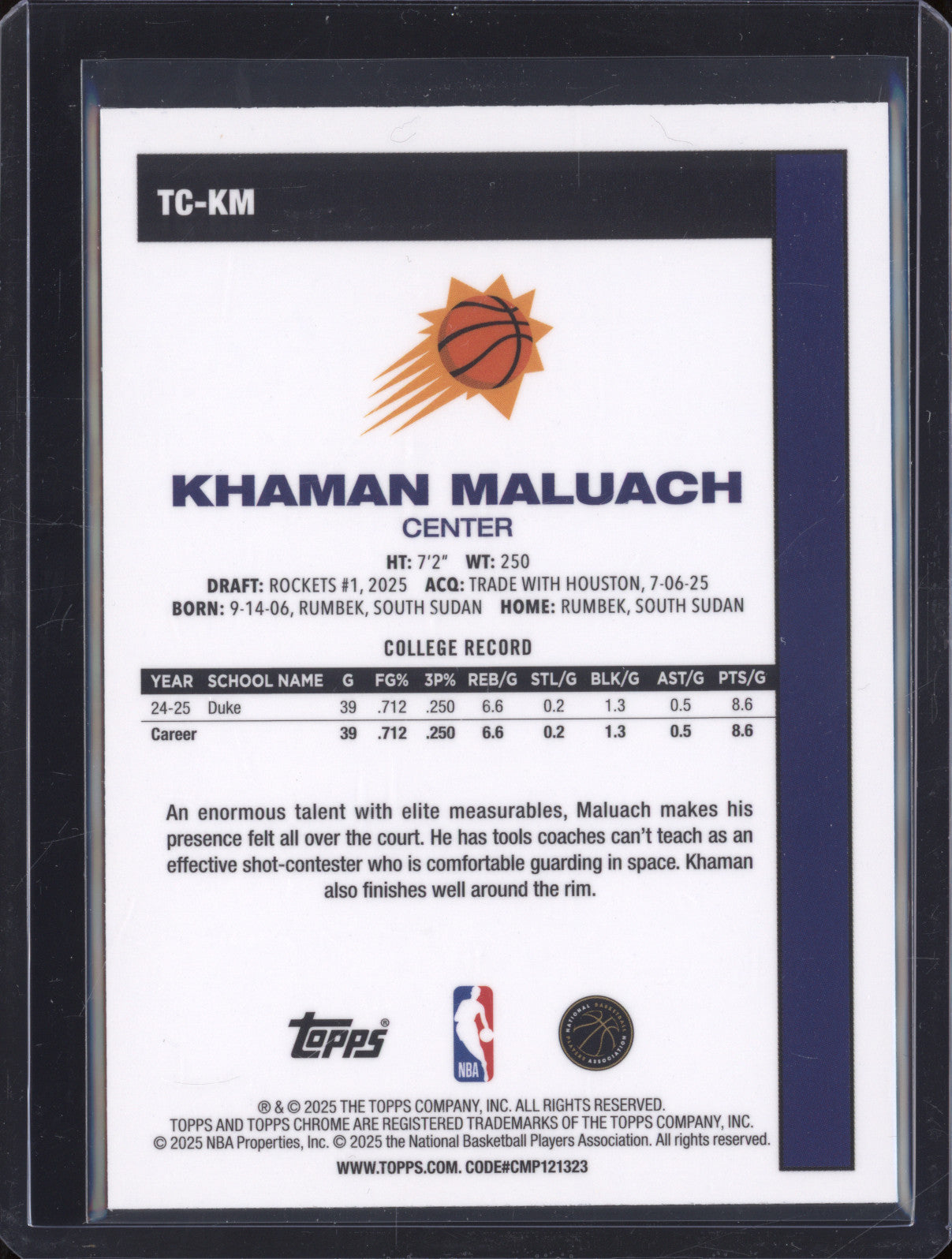 2025 Topps 1980-81 Topps Chrome TC-KM Khaman Maluach Rookie RC