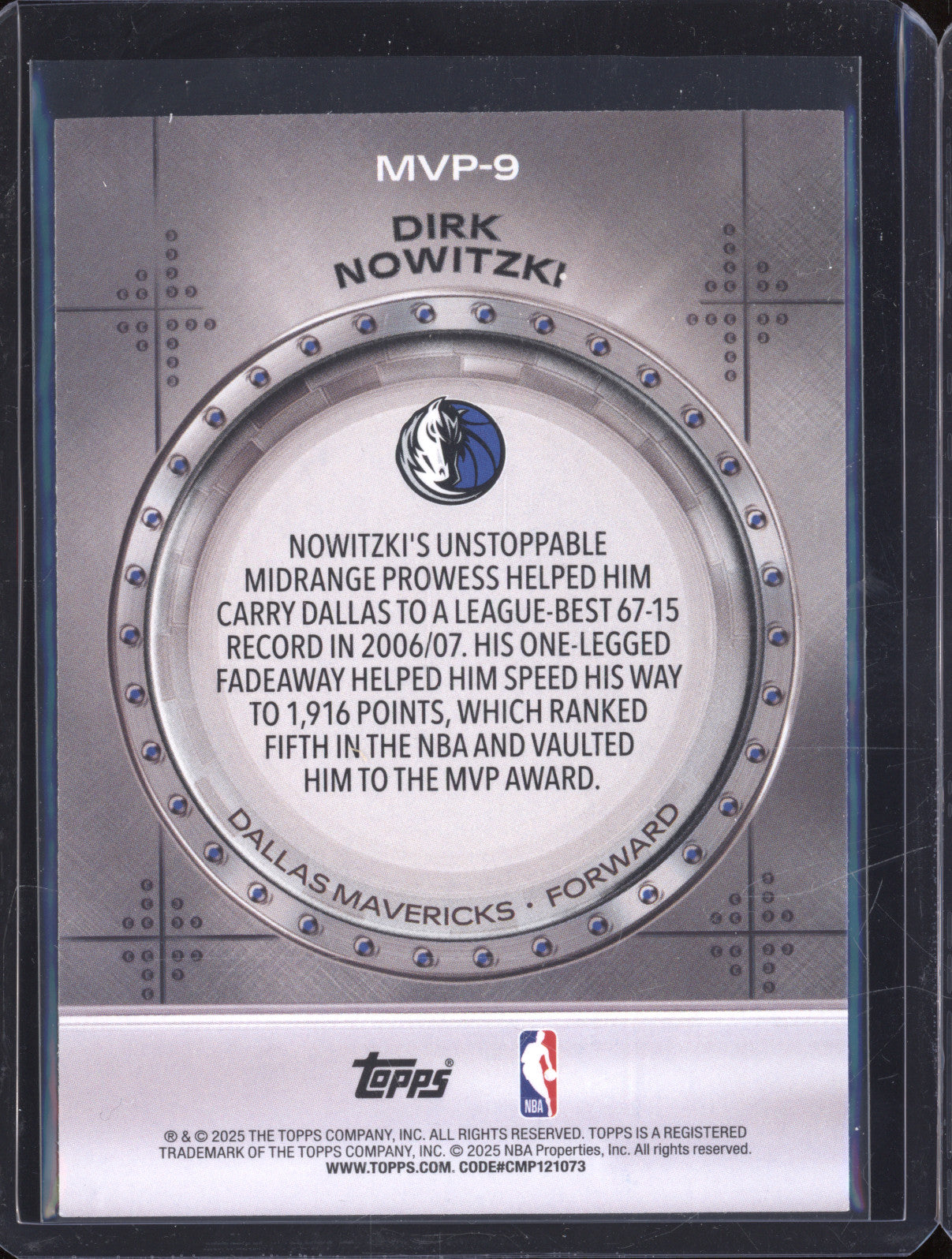2025 Topps MVP-9 Dirk Nowitzki MVP Vault Blue Foil 027/150