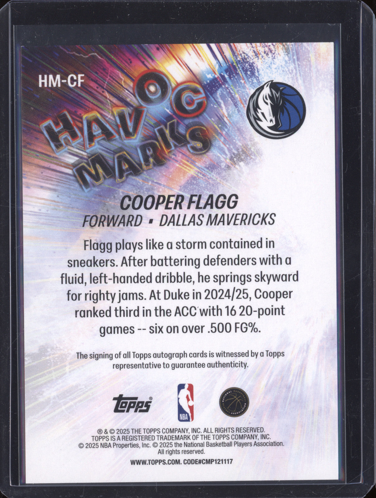 2025 Topps Basketball HM-CF Cooper Flagg Havoc Marks Auto Rookie RC