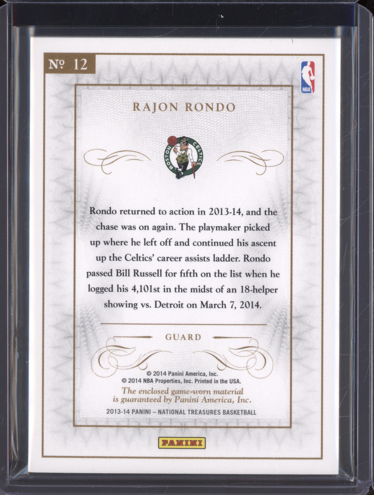 2013-14 Panini National Treasures 12 Rajon Rondo Material Treasures 23/25