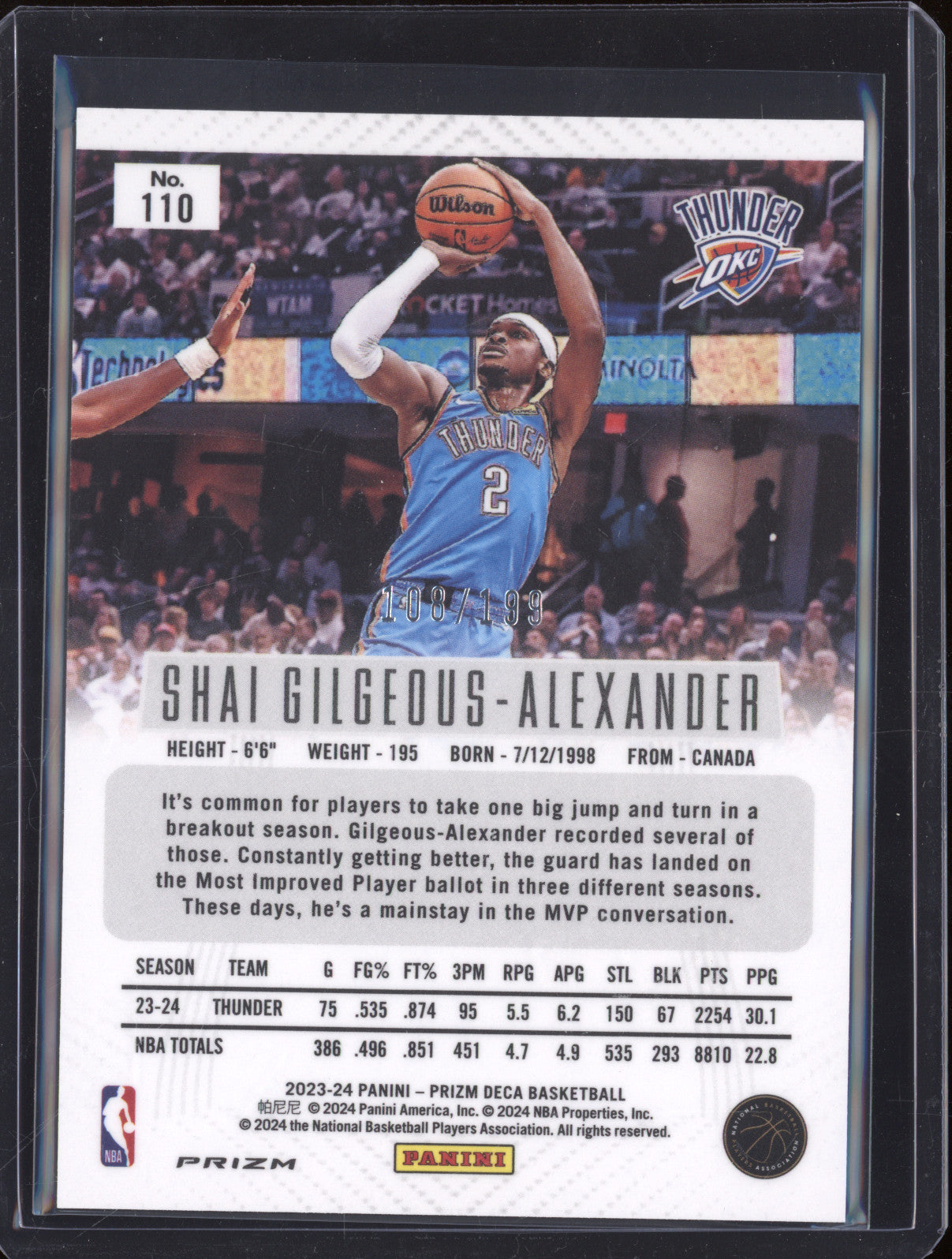 2023-24 Panini Prizm Deca 110 Shai Gilgeous-Alexander Red Prizm 108/199