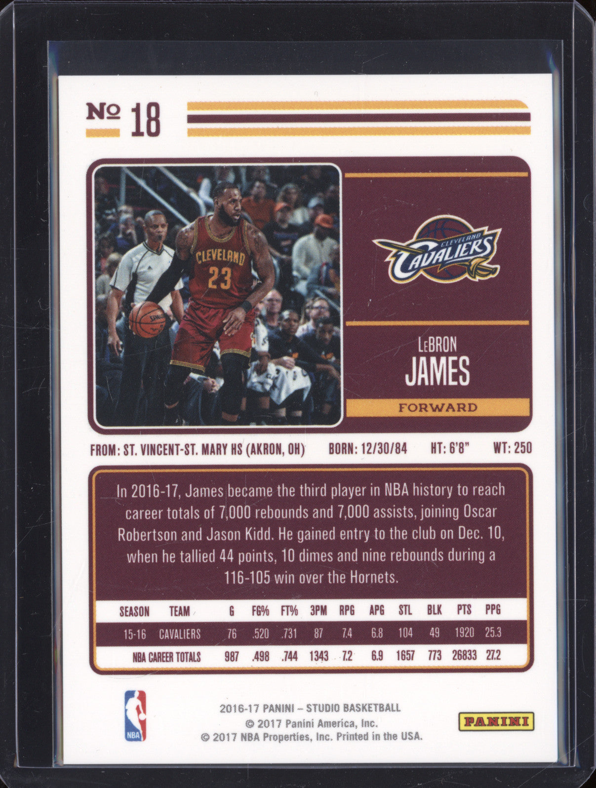 2016-17 Panini Studio 18 LeBron James