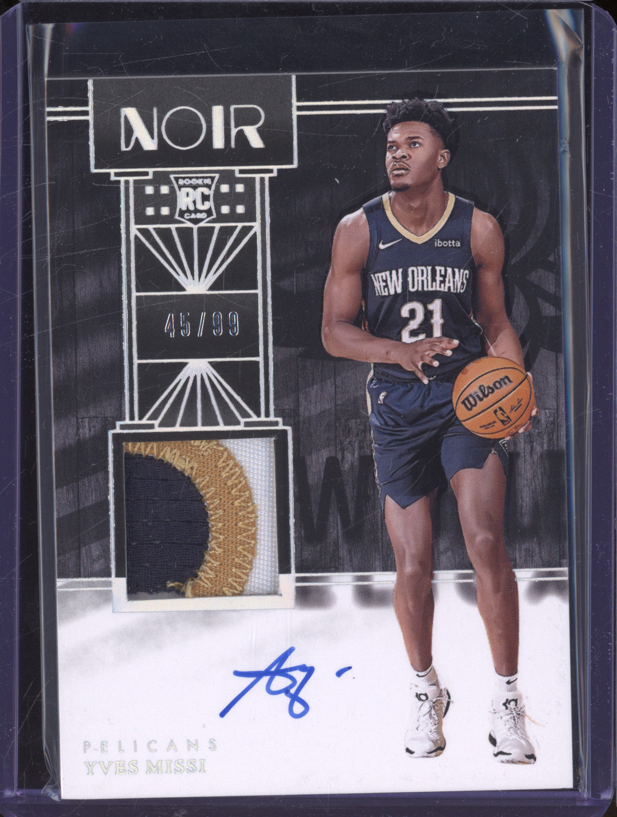 2024-25 Panini Noir 345 Yves Missi Rookie Patch Auto 45/99