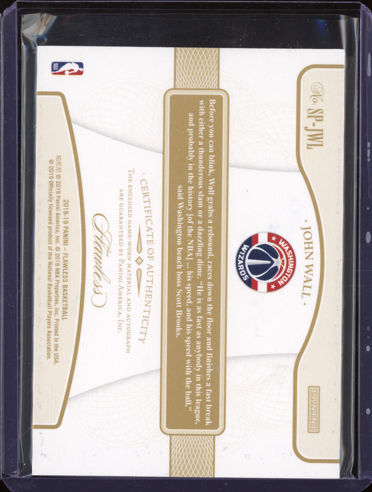 2018-19 Panini Flawless SP-JWL John Wall Signature Prime Materials 07/25
