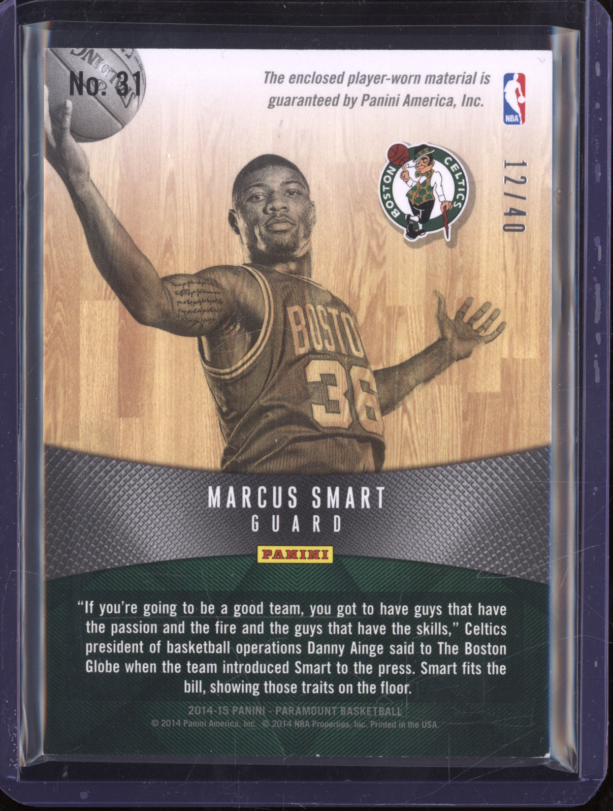 2014-15 Panini Paramount 31 Marcus Smart Home & Away Jerseys Rookie RC 12/40