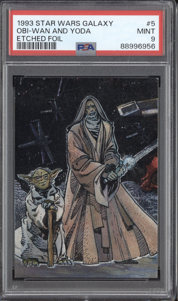 Obi-Wan and Yoda 1993 Topps Star Wars Galaxy 5 Etched Foil PSA 9